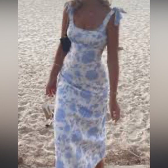 ZIMMERMANN | Postcard Tie Shoulder Midi Dress| Blue Tonal Florall - Picture 6 of 11